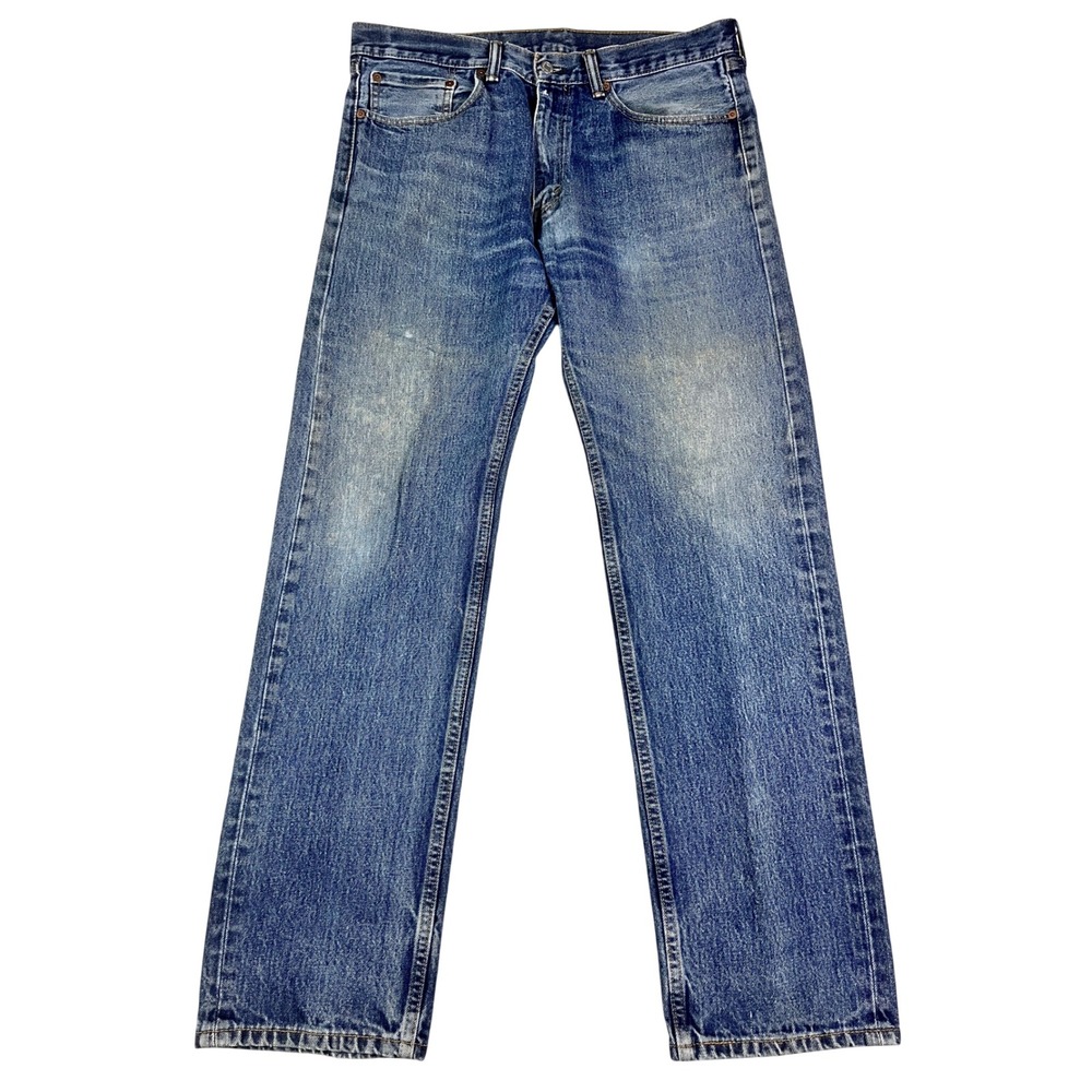 Levis 505 Original Fit Straight Leg Medium Wash Blue Denim Jeans‎ Mens 36x33*
